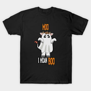 Ghost Cow Moo I Mean Boo Pumpkin Moon Halloween T-Shirt